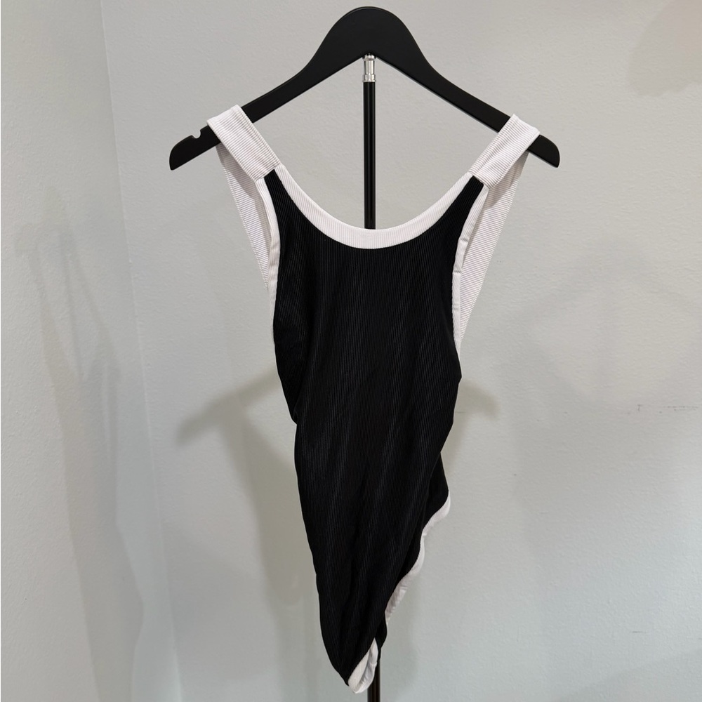 Beach Riot Black & White Ribbed Scoop-Back One-Piece